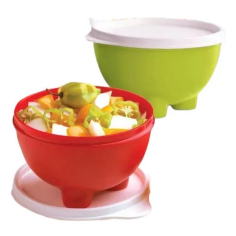 Tupperware Molcajete Salsa Server Set Of 2 Green & Red